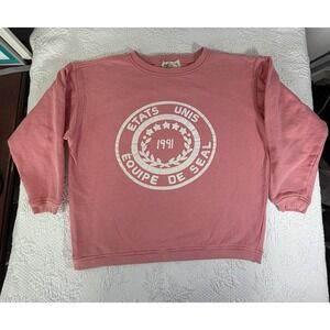 VTG‎ 1991 Commotion Sweatshirt Salmon Pink French Graphic Small 80's 90's